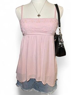 NWT Hollister Light Pink Floral Sequin Babydoll Cami Y2K Coquette Fairycore